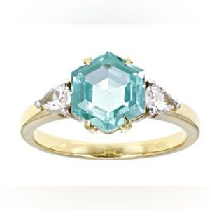 2.77CT LAB GREEN SPINEL WITH .36CTW LAB WHITE SAPPHIRE 18K YELLOW GOLD OVER STER